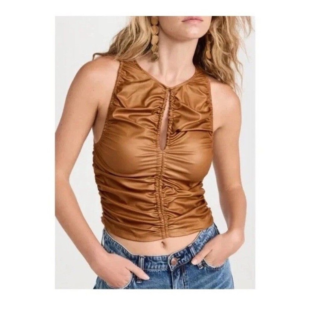 Free People Ride Along Faux Leather Top Tan Sleeveless Womens Size Small